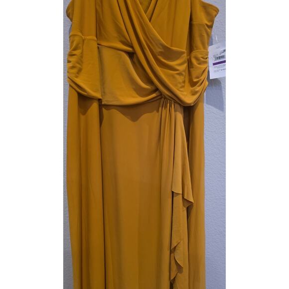 Kasper Womens Dress Size 2XL Mustard Yellow Cowl Neck Sleeveless Maxi Gown - Picture 3 of 10